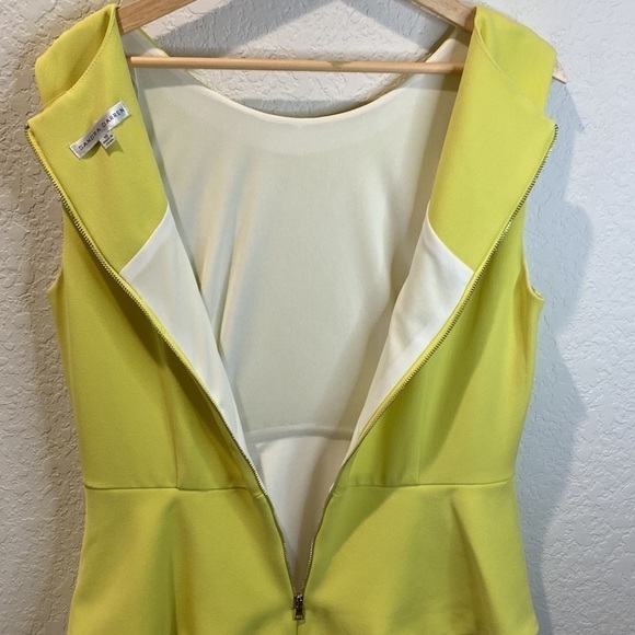 Sandra Darren Color Block Peplum Dress - Yellow/Grey - Size 10 - Picture 10 of 13